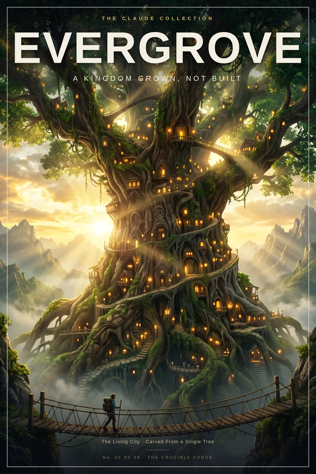 The Claude Collection No. 2: Evergrove, a mountain-sized living tree-city.