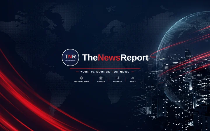 TheNewsReport banner: TNR logo over a red-streaked city skyline and globe, tagline "Your #1 source for news."